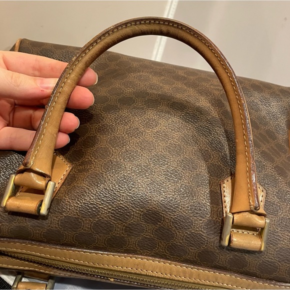 Used Celine Macadam Beige Brown Leather VTG Boston Satchel Bag Purse Authentic! - Picture 4 of 16